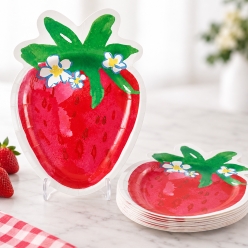 Sweet Strawberry Large Shaped Dinner Plates - 8 PK